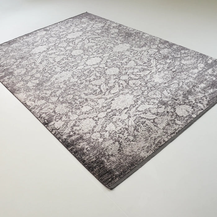 Lugano Serisi Makine Dokuma Çiçek Desenli Antrasit Halı, 80x150 – 300x400 cm — Halıcızade