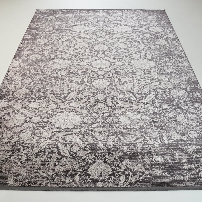 Lugano Serisi Makine Dokuma Çiçek Desenli Antrasit Halı — 80x150, 120x180, 80x300, 160x230 cm