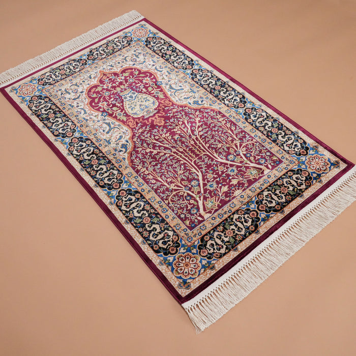 Makine Dokuma Bordo Viskon Seccade Halı, 80x125 cm — Halıcızade