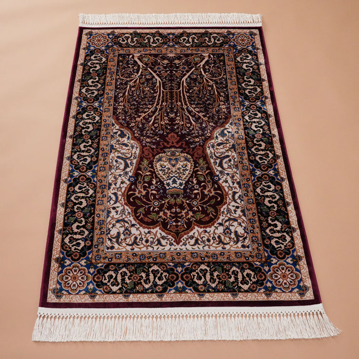 Makine Dokuma Bordo Viskon Seccade Halı — 80x125 cm
