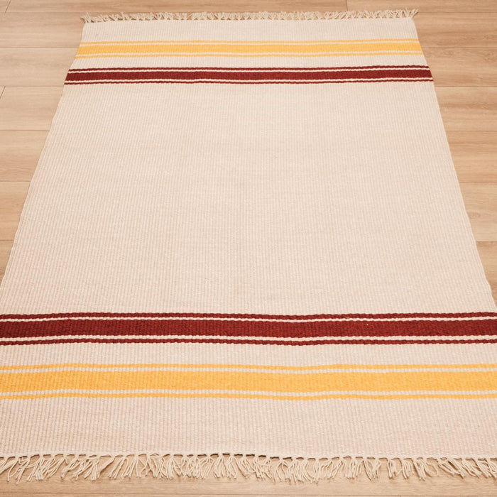 Makine Dokuma Çizgi Desenli Krem Kilim — 120x180 cm