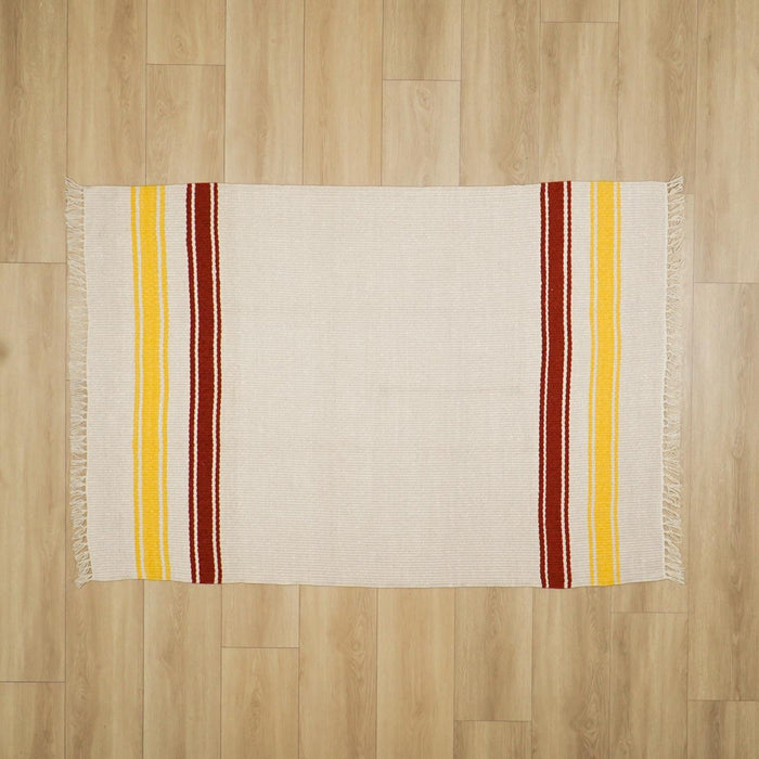 Makine Dokuma Çizgi Desenli Krem Kilim — yün