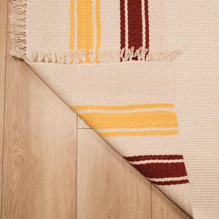 Makine Dokuma Çizgi Desenli Krem Kilim — doğal elyaf
