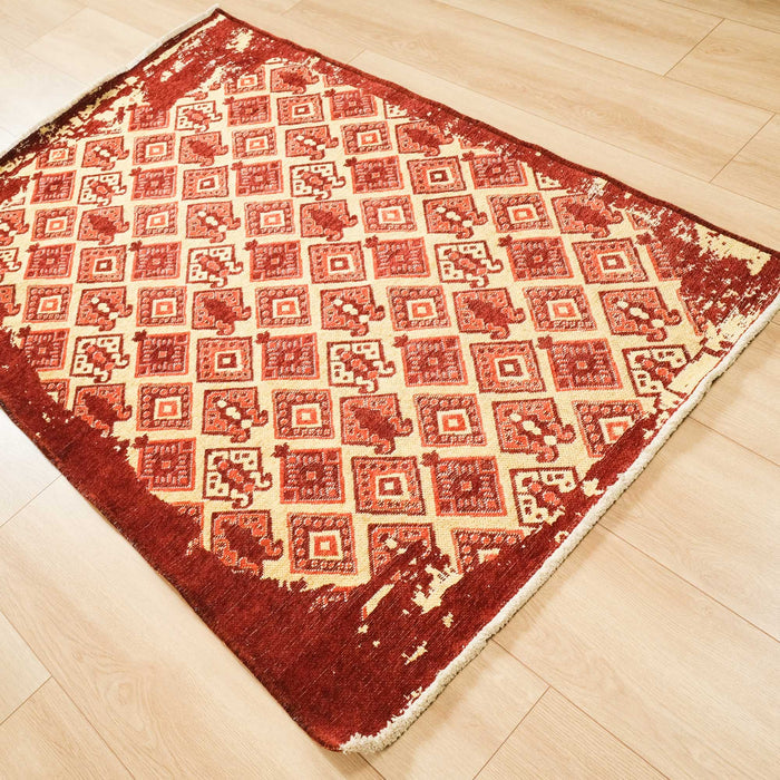 Makine Dokuma Geometrik Desenli Bordo Sarı Kilim, 120x180 cm — Halıcızade