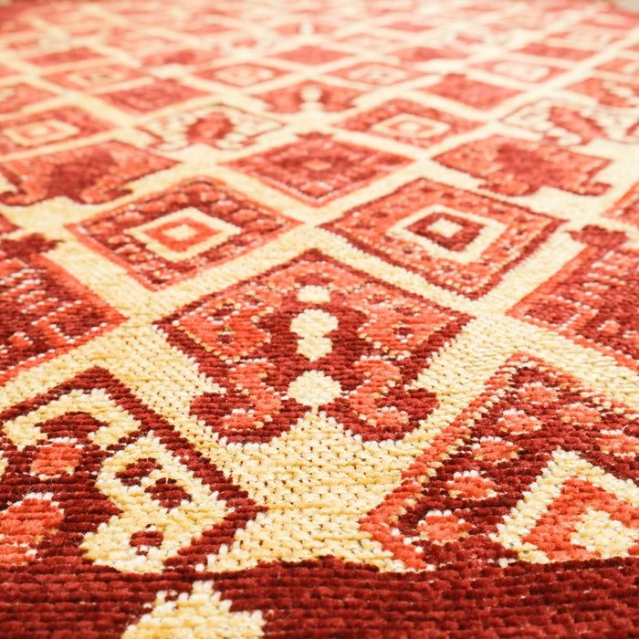 Makine Dokuma Geometrik Desenli Bordo Sarı Kilim — yün