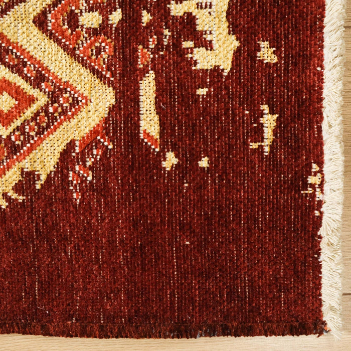Makine Dokuma Geometrik Desenli Bordo Sarı Kilim — pamuk