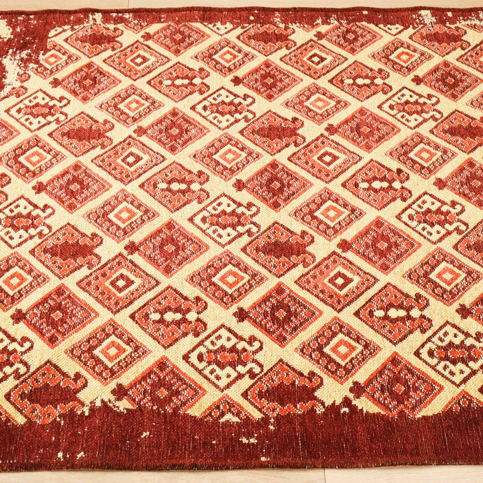 Makine Dokuma Geometrik Desenli Bordo Sarı Kilim — akrilik