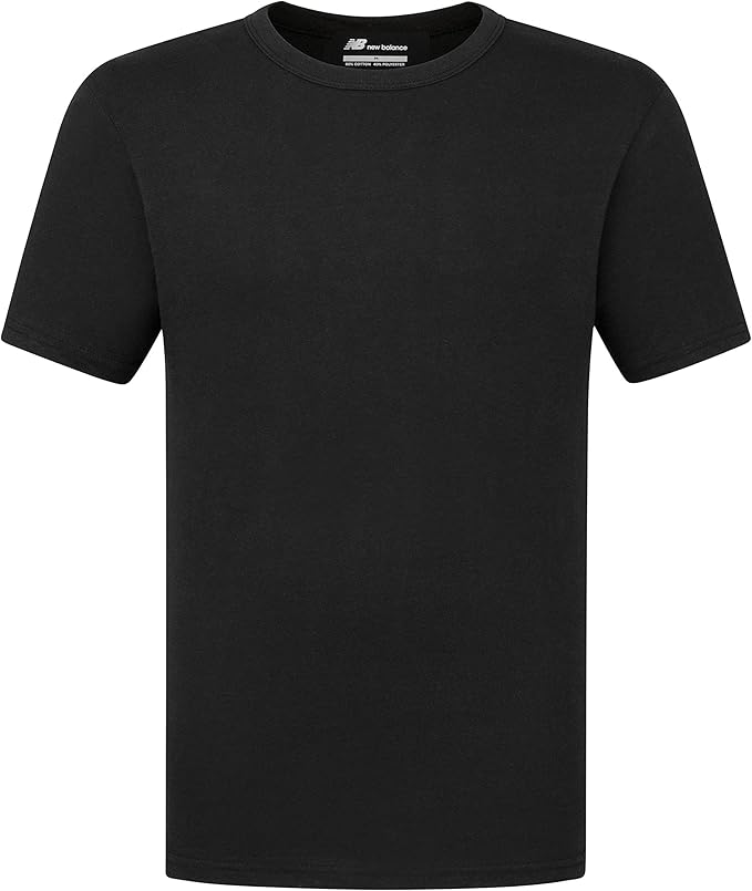 New Balance Men's Cotton Performance Crew Neck Tee T-Shirt, Black/White/Heather Grey, Medium