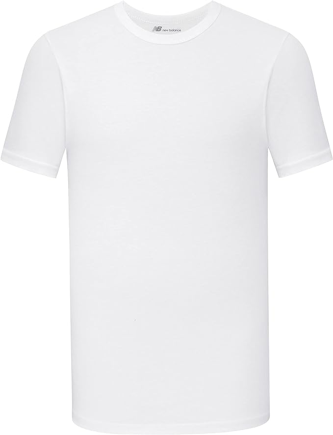 New Balance Men's Cotton Performance Crew Neck Tee T-Shirt, Black/White/Heather Grey, Medium