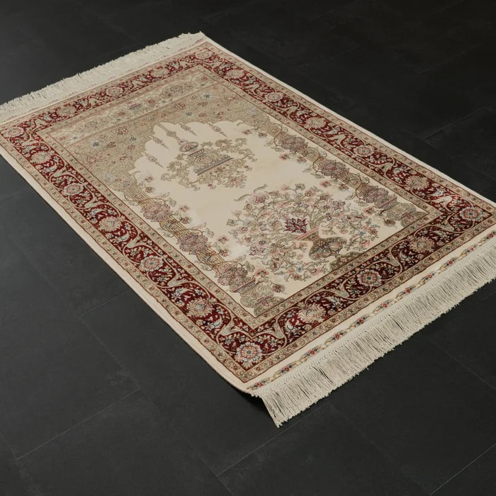 Mihrap Desenli Krem Viskon Halı Seccade, 80x125 cm — Halıcızade