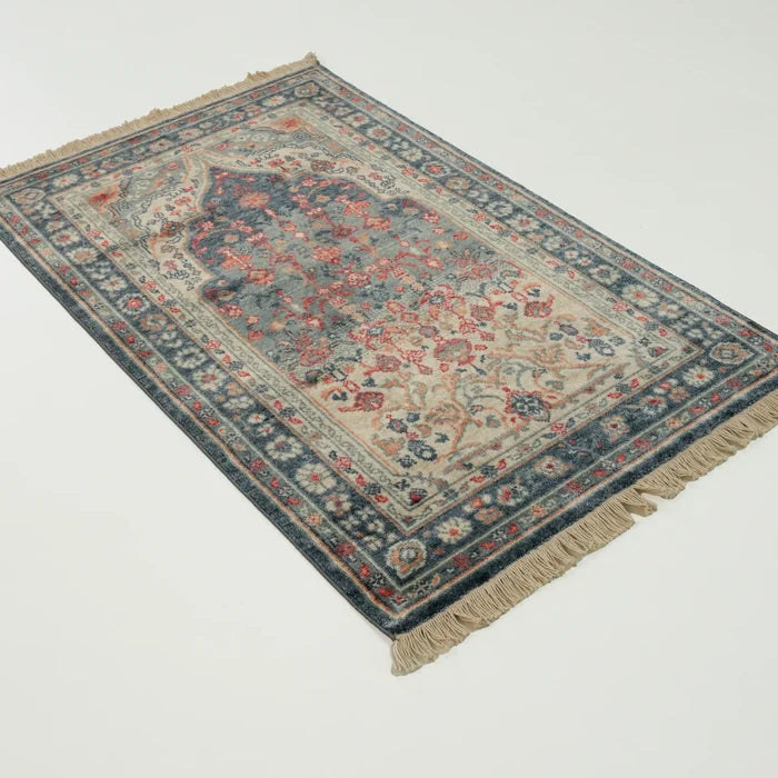Mihrap Desenli Tencel Tezgah Dokuma Halı Seccade, mavi, 80x130 cm — Halıcızade