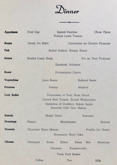 Moore-McCormack Lines. S.S. Uruguay Dinner Menu