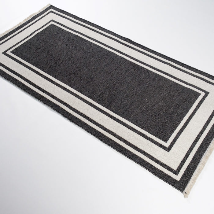 Noa Serisi Çerçeve Desenli Makine Dokuma Kilim, antrasit, 75x150 – 115x180 cm — Halıcızade