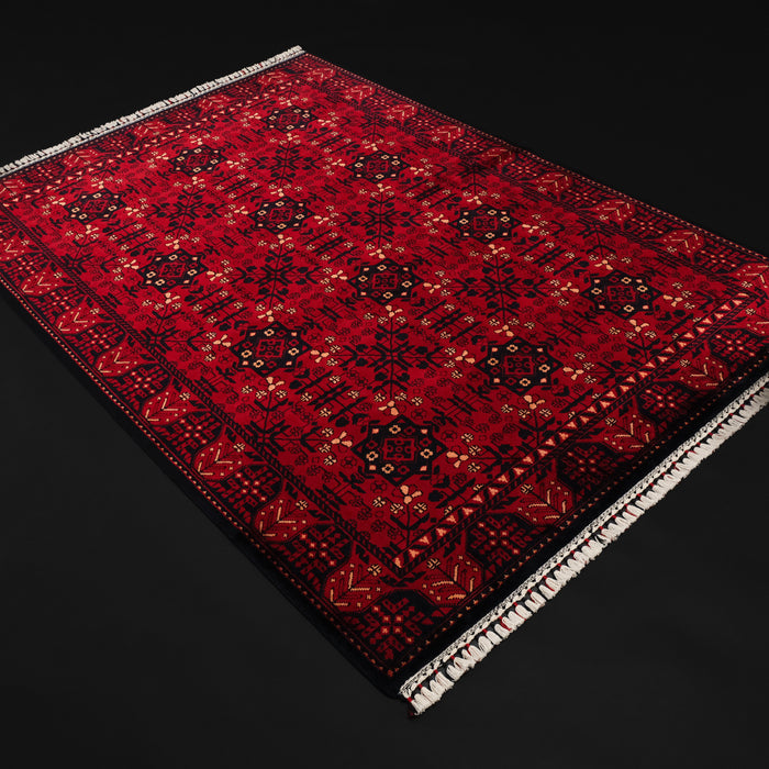 Afgan Türkmen desenli tezgah dokuma halı, bordo, 90x150 cm — Halıcızade