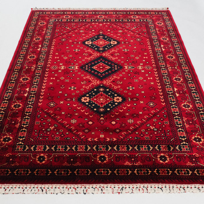 Nostalji Serisi Afgan Türkmen Desenli Bordo Tezgah Dokuma Halı — 90x150, 130x190, 90x300, 160x230 cm