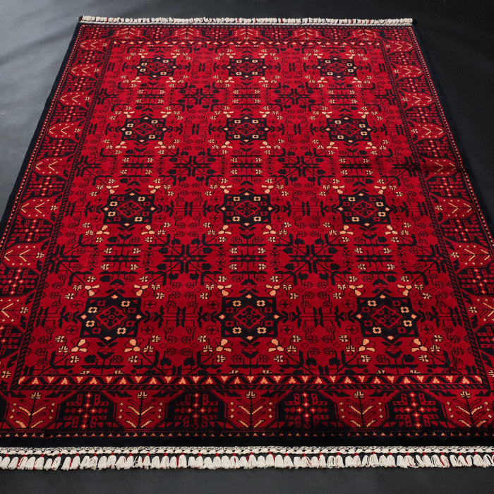 Nostalji Serisi Afgan Türkmen Desenli Bordo Tezgah Dokuma Halı — 90x150, 130x190, 90x300, 160x230 cm