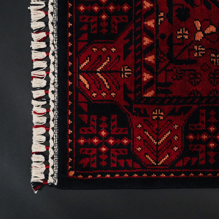 Nostalji Serisi Afgan Türkmen Desenli Bordo Tezgah Dokuma Halı — bambu