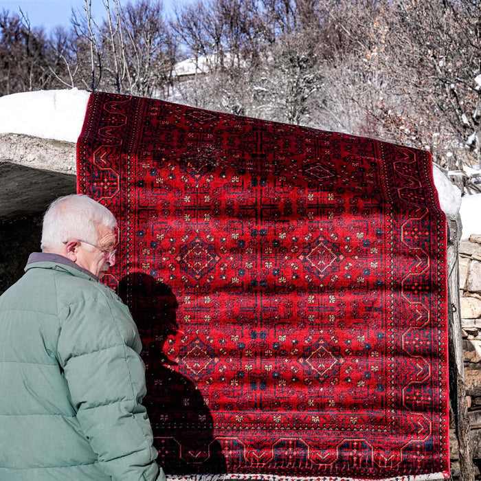 Nostalji Serisi Afgan Türkmen Desenli Bordo Tezgah Dokuma Halı — bambu