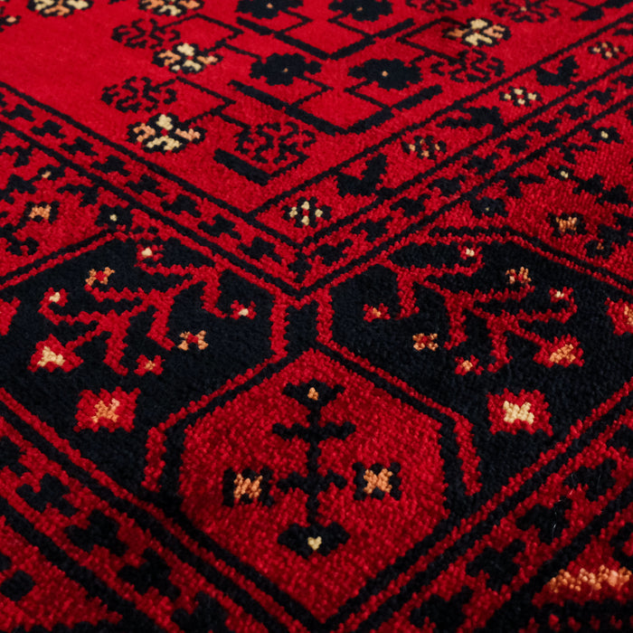 Nostalji Serisi Afgan Türkmen Desenli Bordo Tezgah Dokuma Halı — tencel