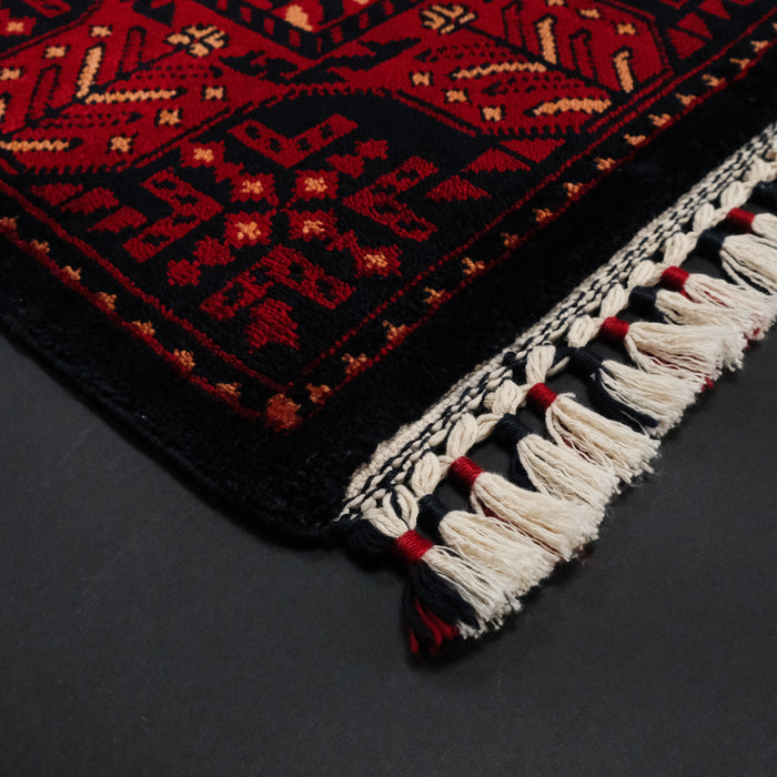 Nostalji Serisi Afgan Türkmen Desenli Bordo Tezgah Dokuma Halı — tencel