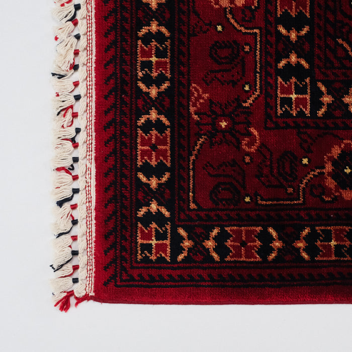 Nostalji Serisi Afgan Türkmen Desenli Bordo Tezgah Dokuma Halı — klasik desen