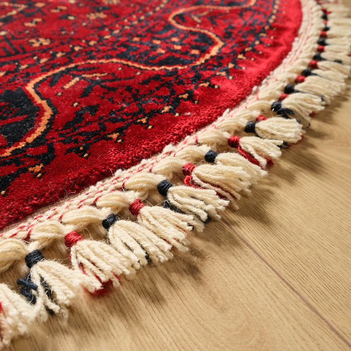 Nostalji Serisi Afgan Türkmen Desenli Yuvarlak Tezgah Dokuma Halı — tencel