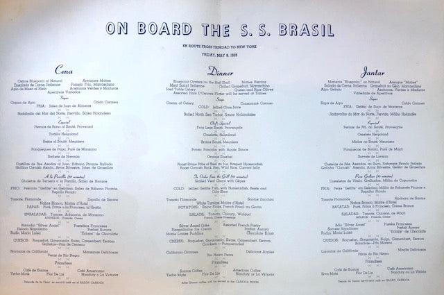 On Board the S.S. Brasil Menu