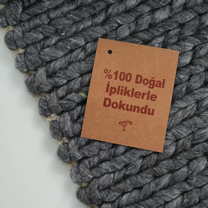 Örge Serisi El Dokuma Çizgi Desenli Antrasit Yün Halı — oturma odası halısı