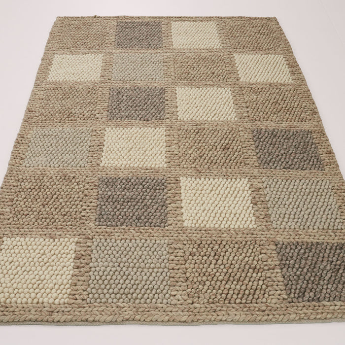 Örge Serisi El Dokuma Geometrik Desenli Bej Yün Halı — 80x150, 130x190, 170x240 cm