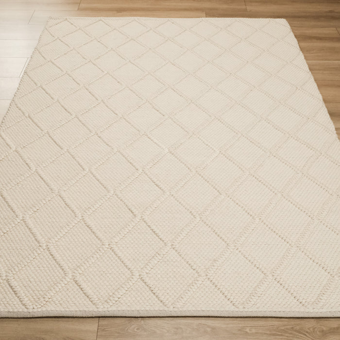 Örge Serisi El Dokuma Geometrik Desenli Krem Yün Halı — 80x150, 80x300, 130x190, 170x240 cm
