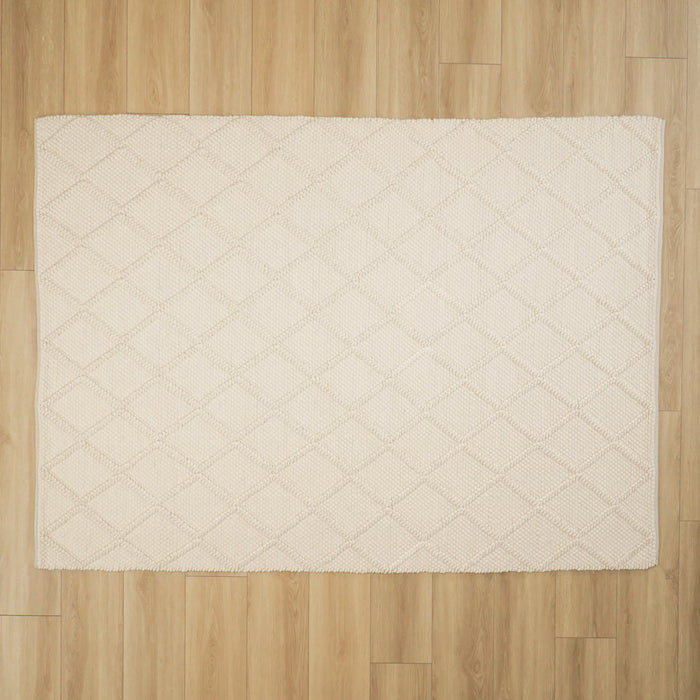 Örge Serisi El Dokuma Geometrik Desenli Krem Yün Halı — salon halısı
