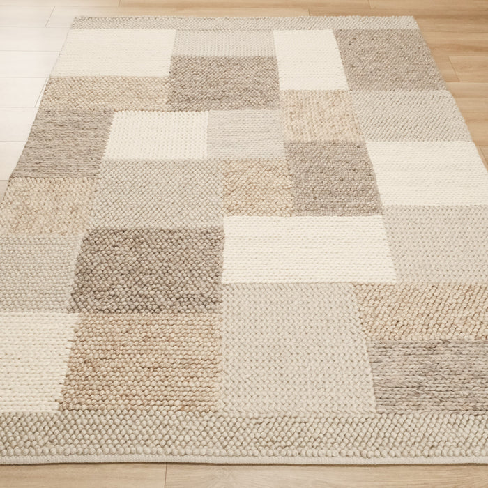 Örge Serisi El Dokuma Patchwork Desenli Krem Halı — 80x150, 80x300, 130x190, 170x240 cm