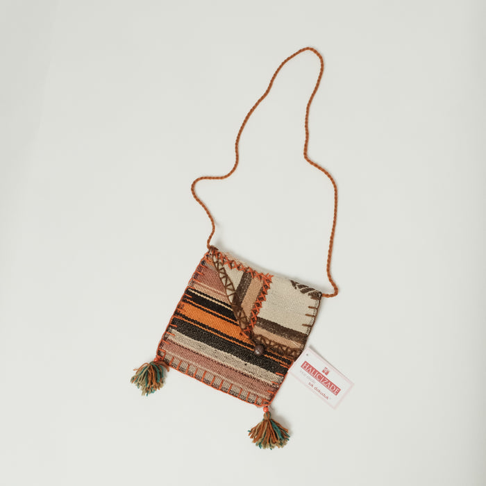 Otantik El Dokuma Yün Heybe Kilim Çanta, rengarenk, 25x26 cm — Halıcızade