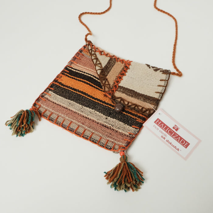 Otantik El Dokuma Yün Heybe Kilim Çanta — 25x26 cm