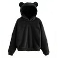Oversized Fuzzy Bear Ears Hoodie - Black / S Apparel - Femboy Fatale