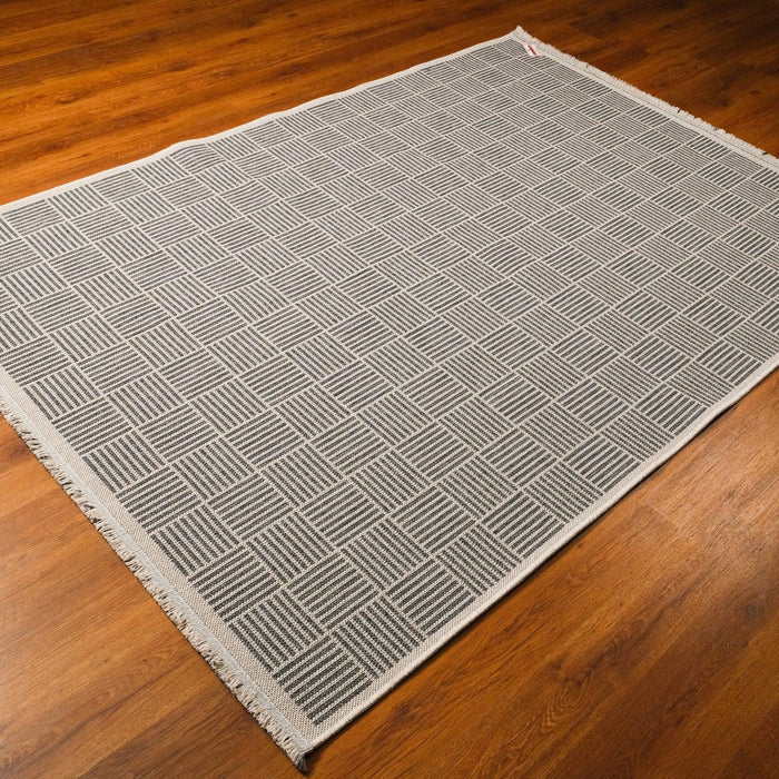Panama Serisi Geometrik Desenli Makine Dokuma Kilim, gri, 80x150 – 160x230 cm — Halıcızade