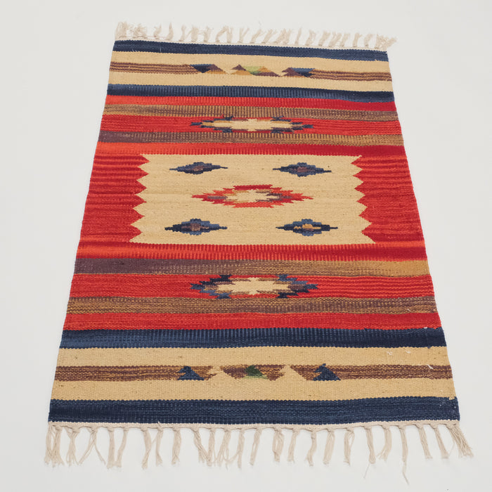 Panayır Serisi Rengarenk Etnik Desenli El Dokuma Pamuk Anadolu Kilim — el dokuma kilim