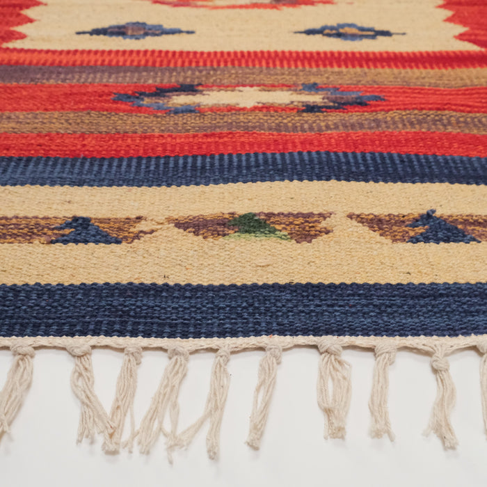 Panayır Serisi Rengarenk Etnik Desenli El Dokuma Pamuk Anadolu Kilim — 60x90 cm