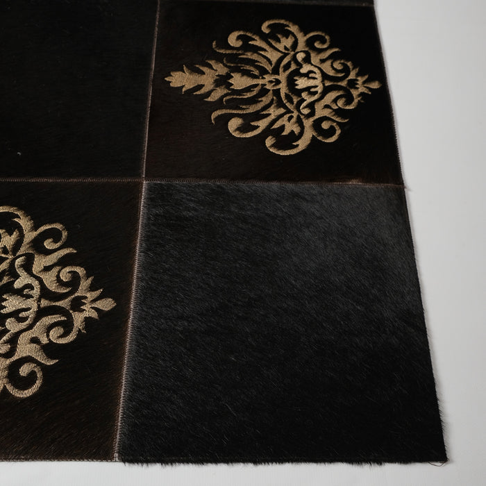 Patchwork Desenli Deri - Post Halı - Siyah 89x150