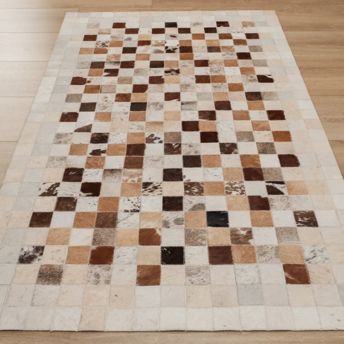 Patchwork Desenli Deri Krem Halı — 91x152 cm