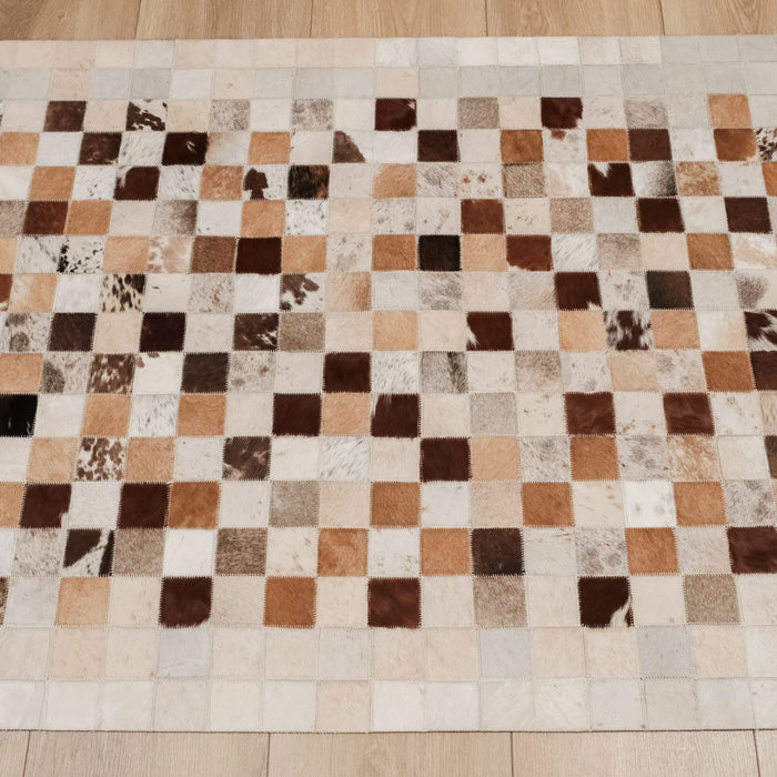 Patchwork Desenli Deri Krem Halı