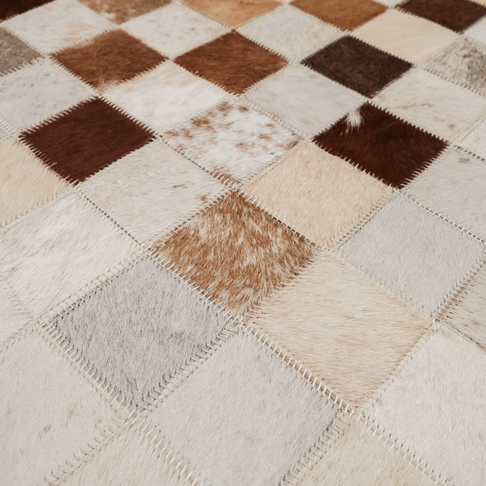 Patchwork Desenli Deri Krem Halı