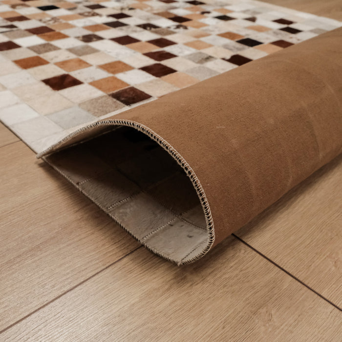 Patchwork Desenli Deri Krem Halı