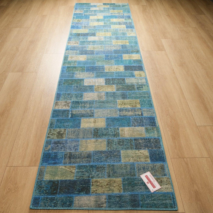 Patchwork Desenli Dijital Baskı Mavi Koridor Halısı — akrilik