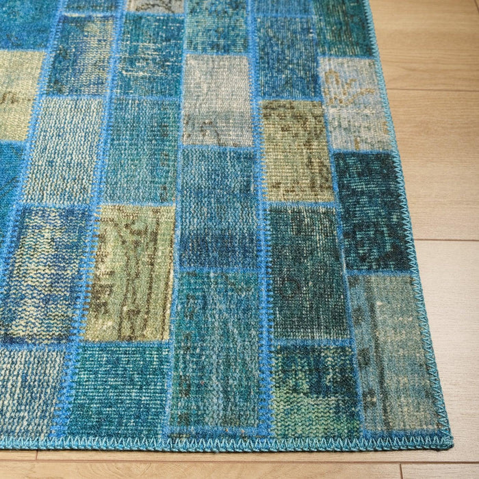 Patchwork Desenli Dijital Baskı Mavi Koridor Halısı — etnik desenli