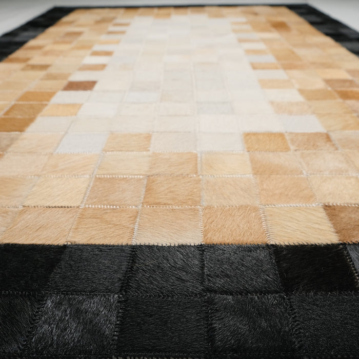 Patchwork Desenli Deri - Post Halı - Kahverengi