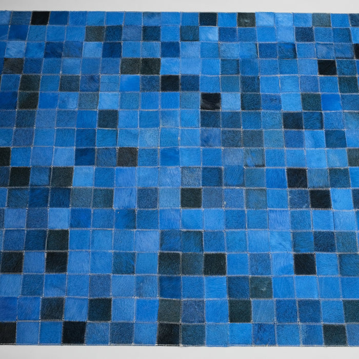 Patchwork Desenli Deri - Post Halı - Mavi