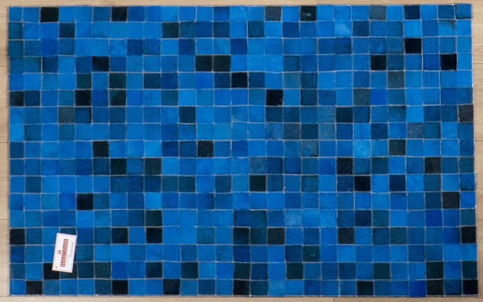Patchwork Desenli Deri - Post Halı - Mavi