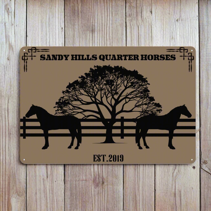 Horses Under a Tree Customizable Metal Sign - Cozy Corner