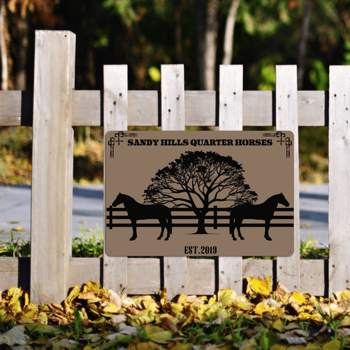 Horses Under a Tree Customizable Metal Sign - Cozy Corner